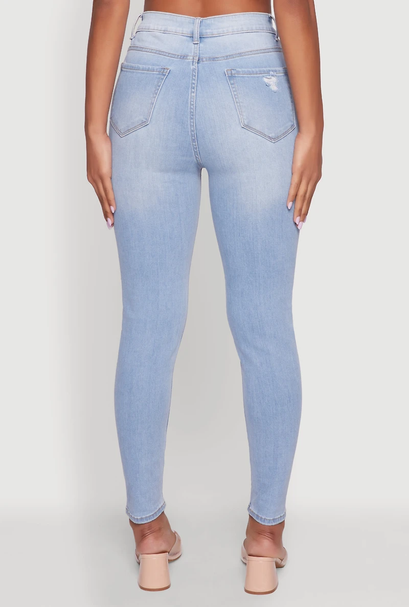 Womens WAX High Waisted Distressed Skinny Jeans, Blue,