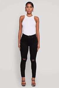 Womens WAX Distressed Skinny Jeans, Black, Size 9