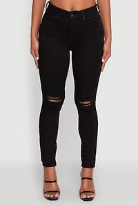 Womens WAX Distressed Skinny Jeans, Black, Size 9