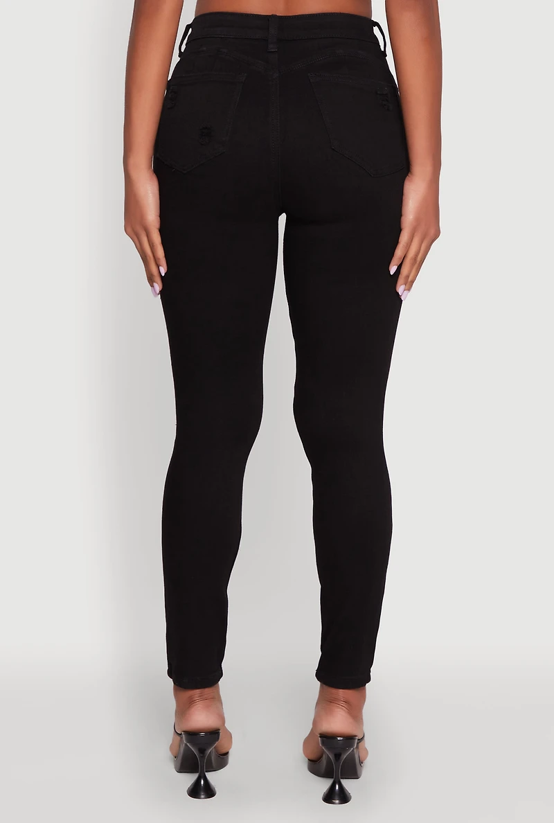 Womens WAX Distressed Skinny Jeans, Black, Size 9