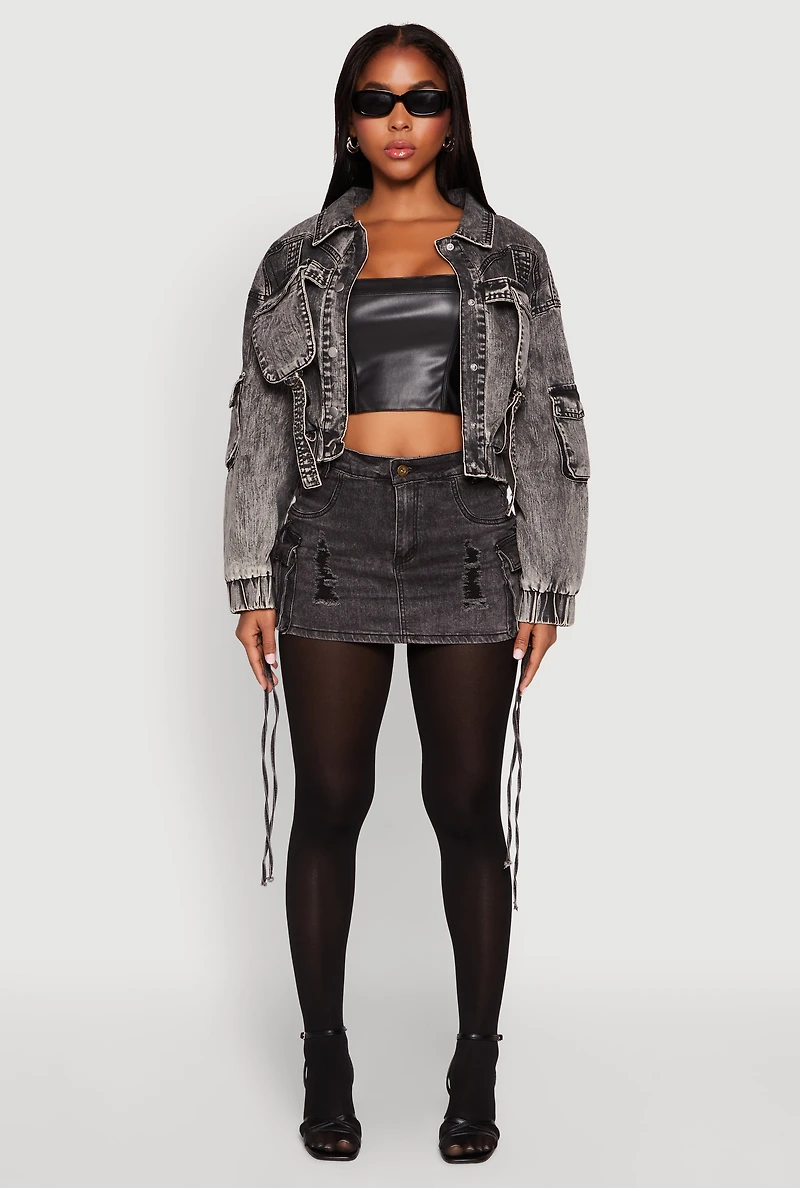 Mineral Wash Cargo Denim Jacket