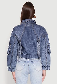 Womens Mineral Wash Cargo Denim Jacket, Blue,