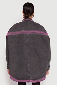Womens Daisy Keep Smile Oversized Denim Jacket, Grey, Size S