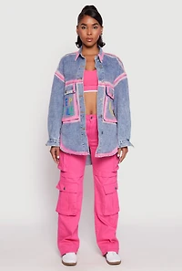 Daisy Keep Smile Oversized Denim Jacket