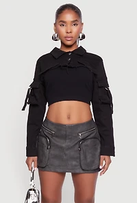 Womens Daisy Cargo Pocket Sleeve Bolero Jean Jacket,