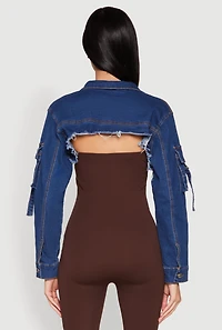 Womens Daisy Cargo Pocket Sleeve Bolero Jean Jacket, Blue, Size M