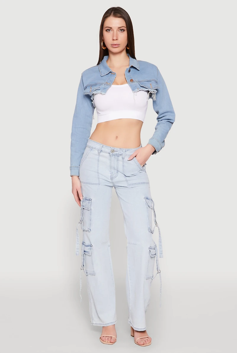 Womens Daisy Denim Frayed Bolero Jacket, Blue,