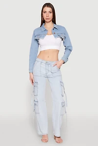 Womens Daisy Denim Frayed Bolero Jacket, Blue,