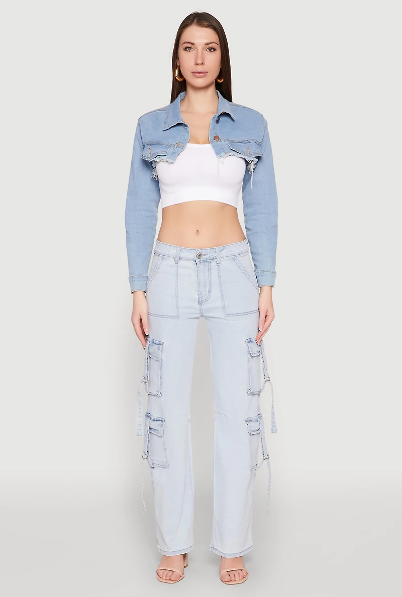 Womens Daisy Denim Frayed Bolero Jacket, Blue,