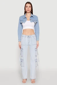 Womens Daisy Denim Frayed Bolero Jacket, Blue,
