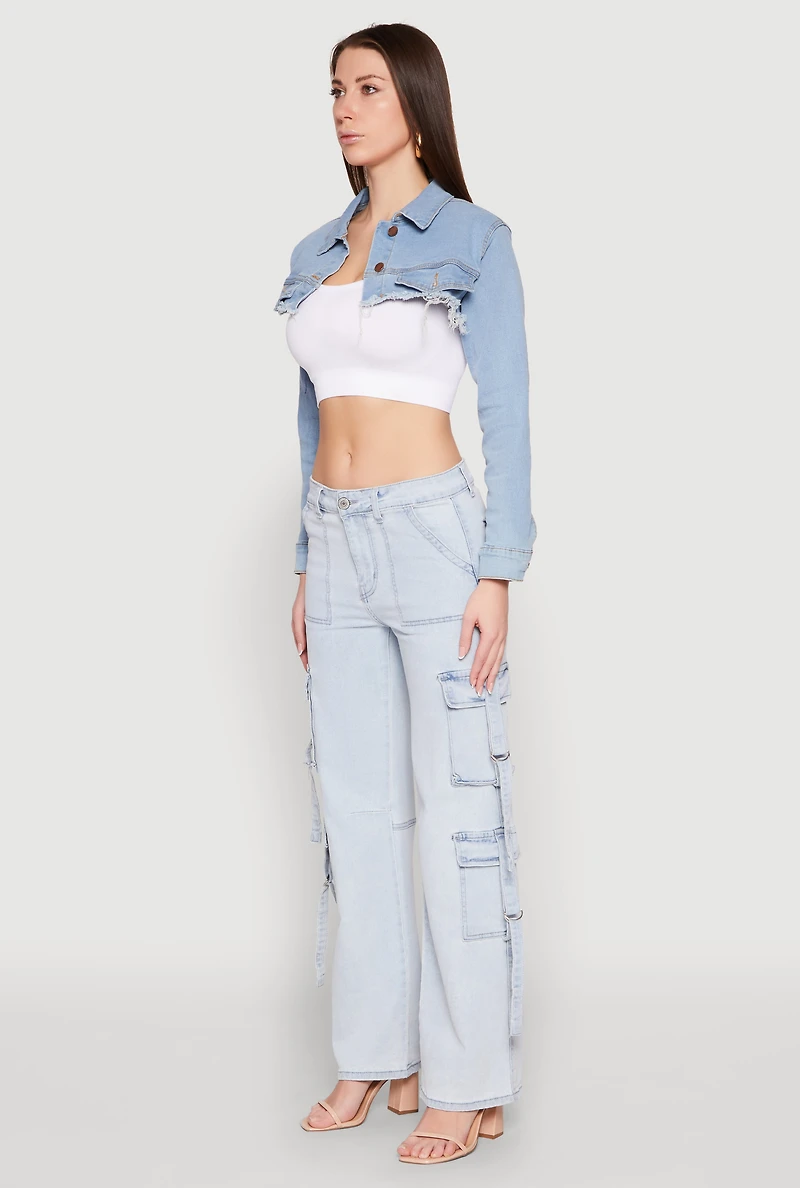 Womens Daisy Denim Frayed Bolero Jacket, Blue,