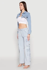 Womens Daisy Denim Frayed Bolero Jacket, Blue,