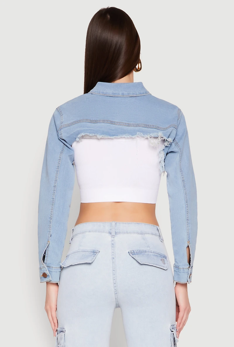 Womens Daisy Denim Frayed Bolero Jacket, Blue,