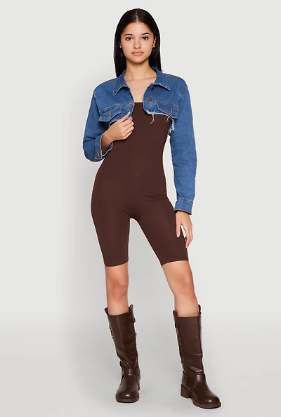 Womens Daisy Denim Frayed Bolero Jacket, Blue, Size S