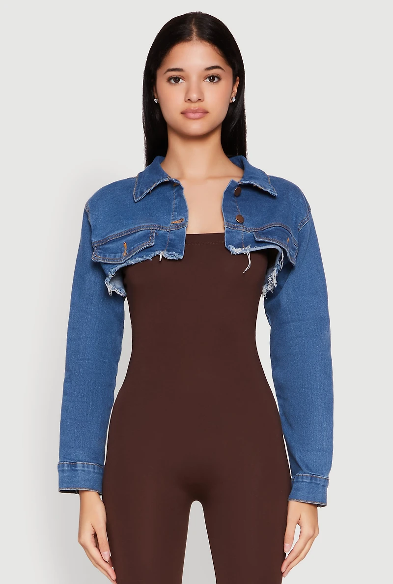 Womens Daisy Denim Frayed Bolero Jacket, Blue, Size S