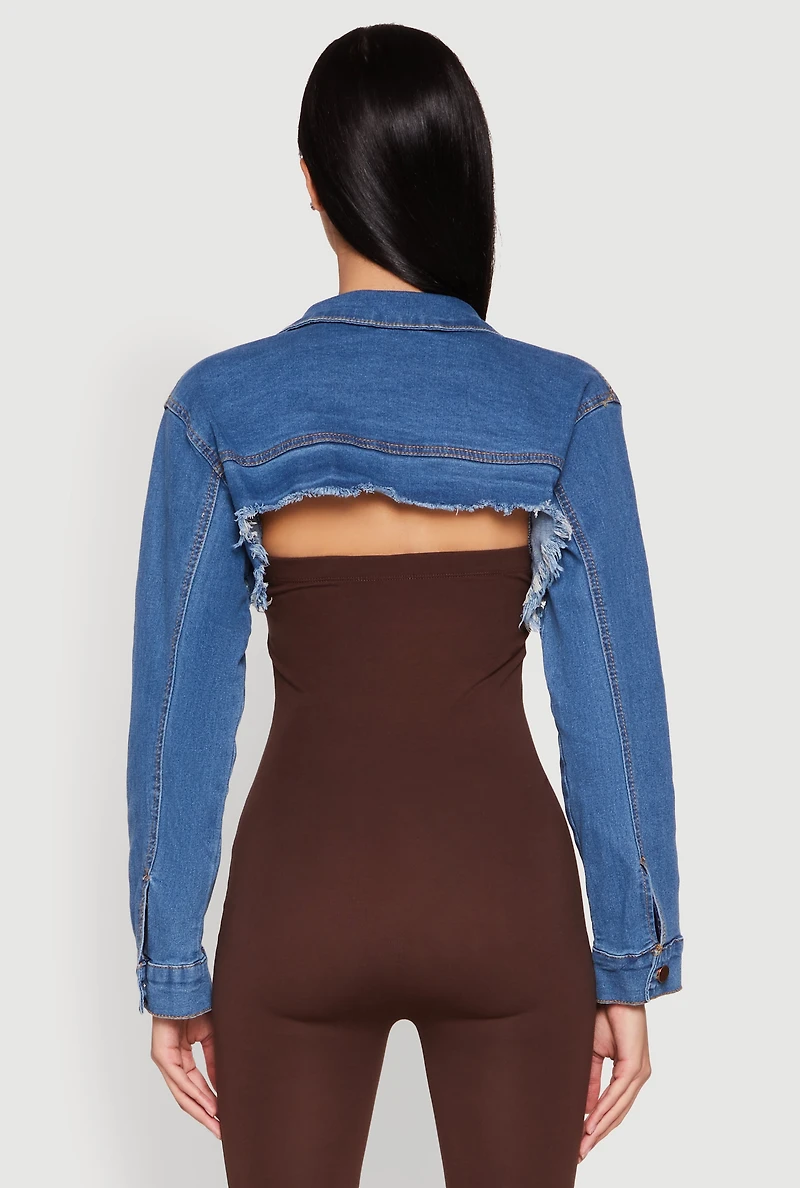Womens Daisy Denim Frayed Bolero Jacket, Blue, Size S