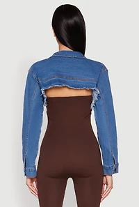 Womens Daisy Denim Frayed Bolero Jacket, Blue, Size S