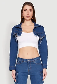Womens Daisy Denim Frayed Bolero Jacket, Blue,