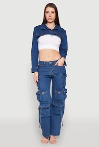 Womens Daisy Denim Frayed Bolero Jacket, Blue,
