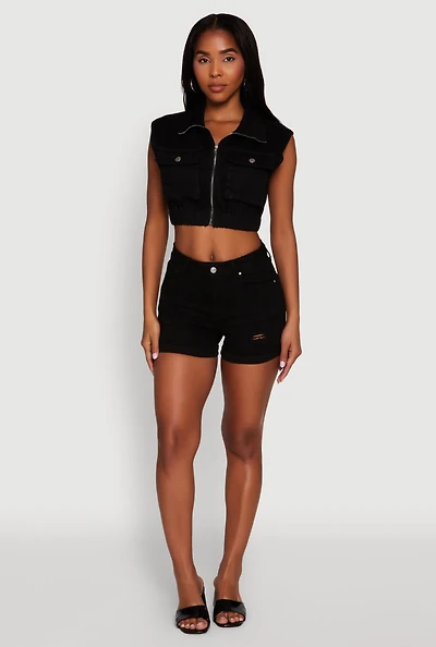 Womens Daisy Sleeveless Cropped Denim Jacket,