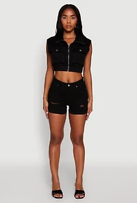 Womens Daisy Sleeveless Cropped Denim Jacket,