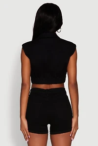 Womens Daisy Sleeveless Cropped Denim Jacket,