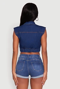 Womens Daisy Sleeveless Cropped Denim Jacket, Blue,