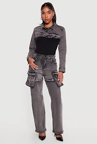 Stone Wash Frayed Denim Bolero Jacket
