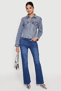 Rhinestone Denim Button Front Jacket