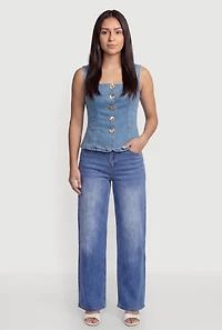 Denim Square Neck Button Front Vest