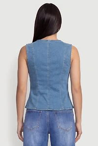 Denim Square Neck Button Front Vest
