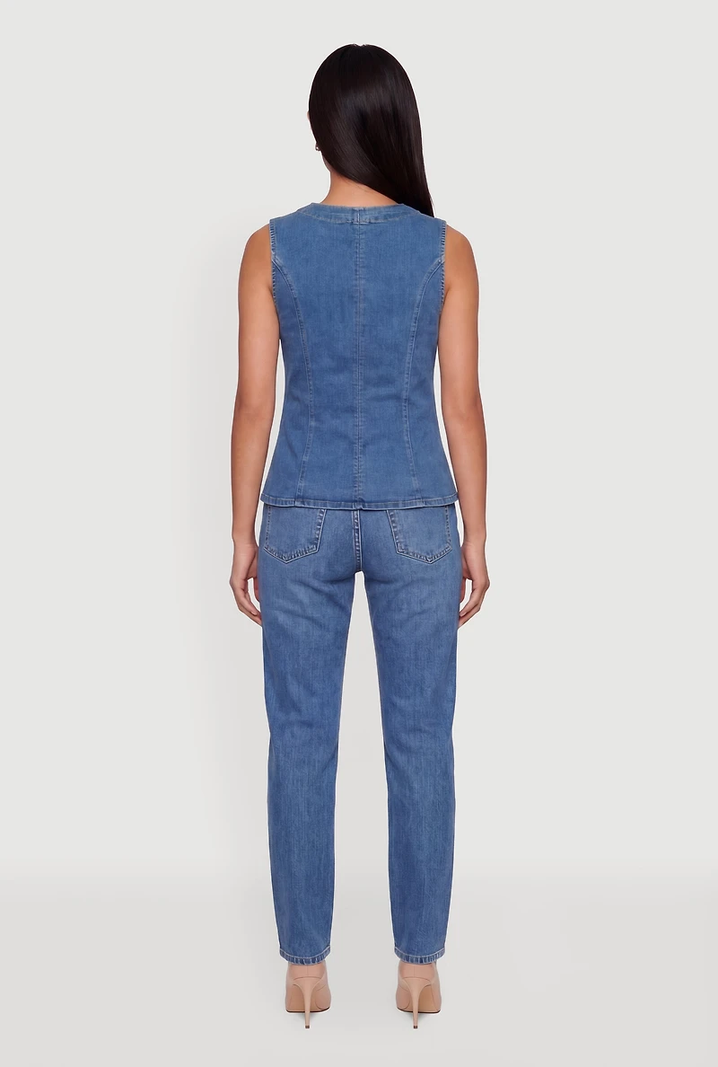 Button Front Slit Denim Vest