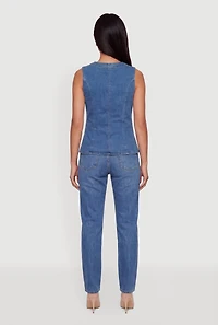 Button Front Slit Denim Vest