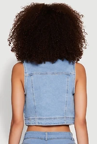 WAX Distressed Button Front Denim Vest
