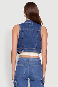 Womens WAX Distressed Button Front Denim Vest, Blue,