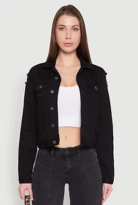 Womens Almost Famous Distressed Jean Jacket, Black, Size M