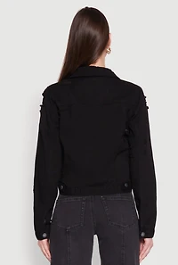Womens Almost Famous Distressed Jean Jacket, Black, Size S