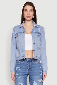 Womens Almost Famous Distressed Jean Jacket, Blue, Size S