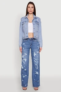 Womens Almost Famous Distressed Jean Jacket, Blue, Size S