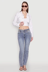 Womens Distressed Cropped Jean Jacket, White, Size L