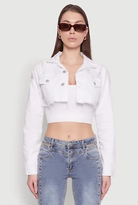 Womens Distressed Cropped Jean Jacket, White, Size L
