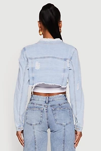Womens Distressed Cropped Jean Jacket, Blue, Size M