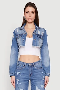 Womens Distressed Cropped Jean Jacket,