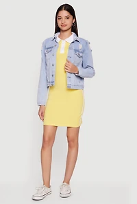 Almost Famous Button Front Distressed Denim Jacket