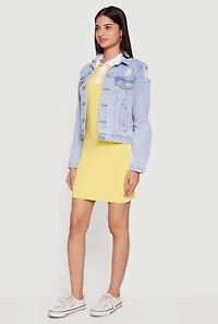 Almost Famous Button Front Distressed Denim Jacket