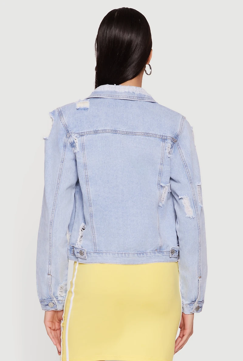Almost Famous Button Front Distressed Denim Jacket