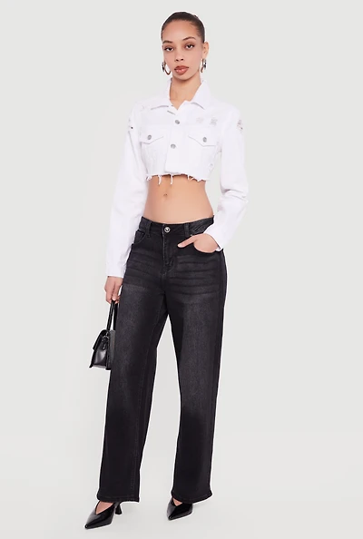 Almost Famous Distressed Cropped Denim Jacket