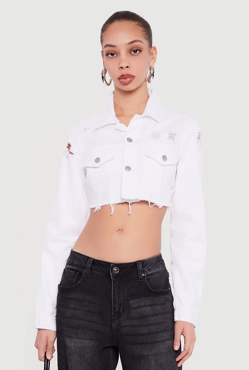 Almost Famous Distressed Cropped Denim Jacket