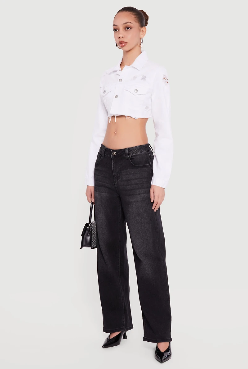 Almost Famous Distressed Cropped Denim Jacket