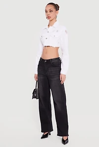 Almost Famous Distressed Cropped Denim Jacket